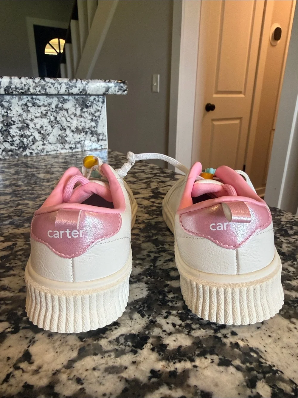 Carter's White Kids Sneakers with Pink Lining and Pastel Charm Accents